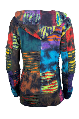 338 RJ Tie Dye Knit Cotton Razor Cut Patched Hoodie Sweatshirts Jacket - Agan Traders, RJ338_Multi