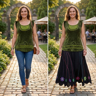 136 RB Knit Cotton Stonewashed Wide Strap Embroidered Stylish Tie dye Tank Top
