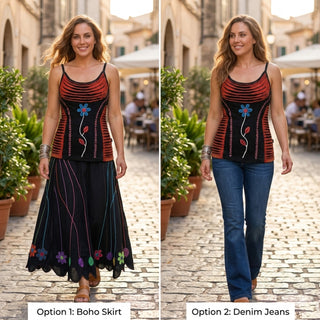 R 139 140 Women's Bohemian Gypsy Razor Cut Spaghetti Strap Tank Top Camis