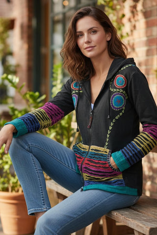 CJKT 31 Distressed Denim Distressed Bohemian Hoodie Jacket