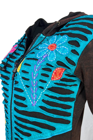 RJ 324 Agan Traders Patch Embroidered Funky Boho Long Jacket - Agan Traders, Teal Blue