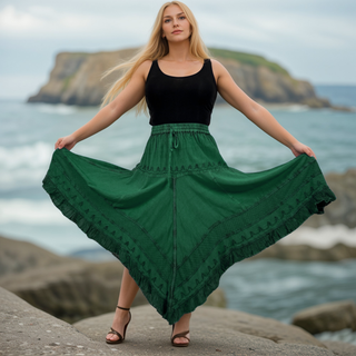 403 SKT Medieval Embroidered Rich Heavy Netted Lace Elastic Waistband Uneven Hem Style Skirt