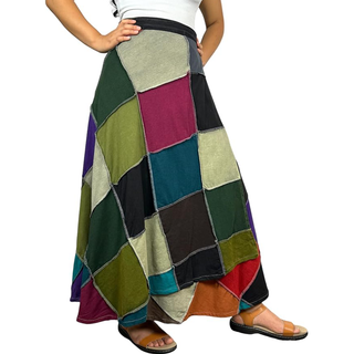 Knit Cotton Stripe Patched Bohemian Adjustable Wrapper Skirt Maxi ~ 415 SKT - Agan traders, BGSL