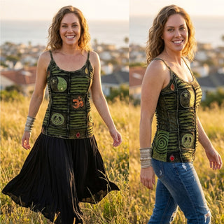 R 141 Bohemian Gypsy Peace Ying-Yang Om Symbols Tank Top Camis
