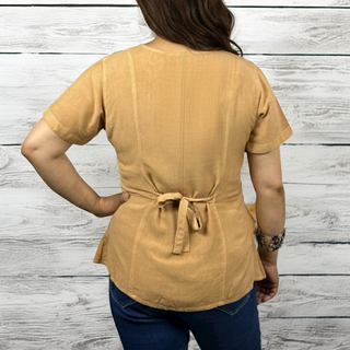 118 B Medieval Renaissance Gypsy Ruffle Cross Short Sleeve Blouse
