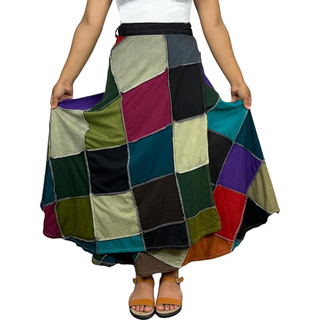 Knit Cotton Stripe Patched Bohemian Adjustable Wrapper Skirt Maxi ~ 415 SKT - Agan traders, BGSL