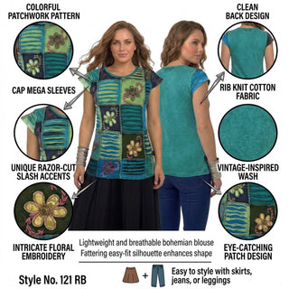 121 RB Knit Cotton Boho Razor Cut Embroidered Cap Sleeve Tank Top Blouses