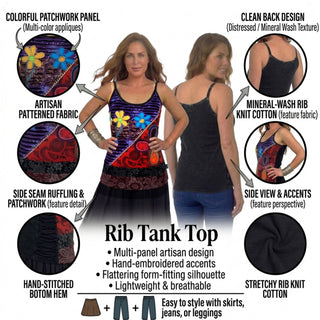 R 136 Women's Bohemian Patch Work Gypsy Spaghetti Strap Tank Top Camis