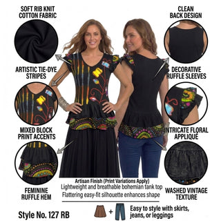 127 RB Medieval Soft Knit Sleeveless Tie Dye Ruffle Patched Tank Top Blouse