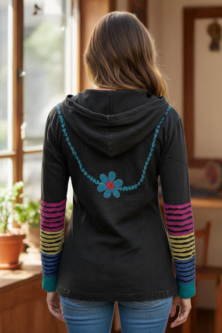 CJKT 31 Distressed Denim Distressed Bohemian Hoodie Jacket