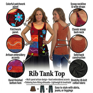 R 135 016 Rib Razor Cut Patched Floral Stem Embroidered Tank Cami Top