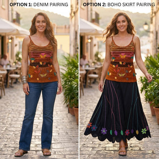 R 142 Women's Bohemian Gypsy Razor Cut Spaghetti Strap Tank Top Camis