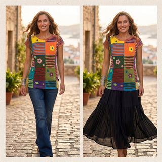 120 RB Knit Cotton Boho Razor Cut Embroidered Cap Sleeve Tank Top Blouses