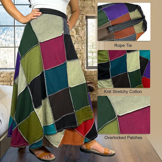 Knit Cotton Stripe Patched Bohemian Adjustable Wrapper Skirt Maxi ~ 415 SKT - Agan traders, BGSL