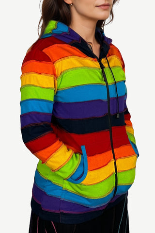 342 RJ Rainbow Hoodie Hippie Gypsy Cotton Bohemian Rib Jacket