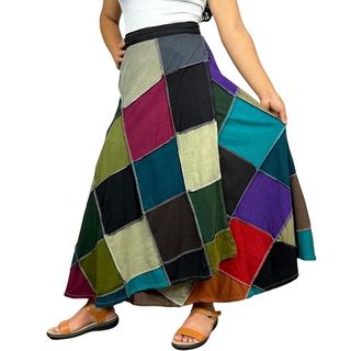 Knit Cotton Stripe Patched Bohemian Adjustable Wrapper Skirt Maxi ~ 415 SKT - Agan traders, BGSL