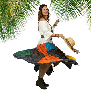 408 Skt Gypsy Tribal Boho Knit Cotton Asymmetrical Patch Skirt