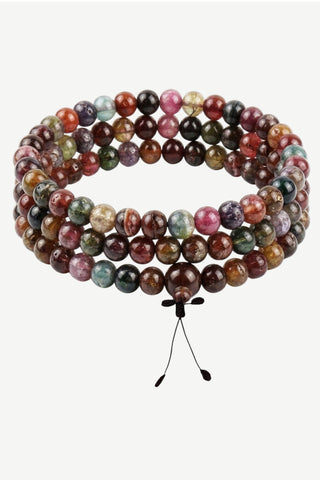 Multi-colored Pink Agate Semi-precious Stone Mala Necklace - 8 MM