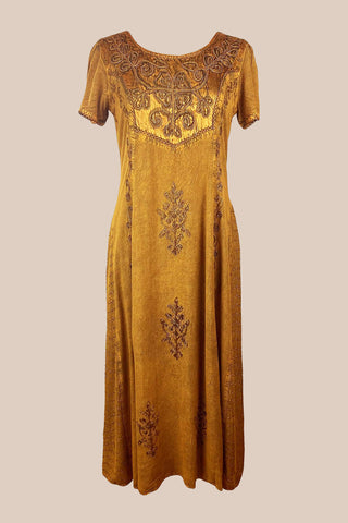 1024 DR Gothic Vintage Short Sleeve Embroidered Casual Chic Flare Dress Gown