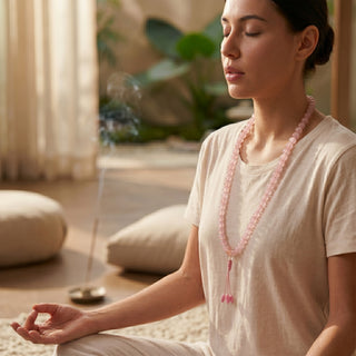 Original 8 mm Rose Quartz Semi-precious Prayer Bead Mala Necklace