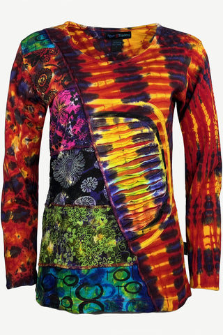 271 RB Bohemian Knit Tie-dye Patched Embroidered Shirt Blouse - Agan Traders; Red