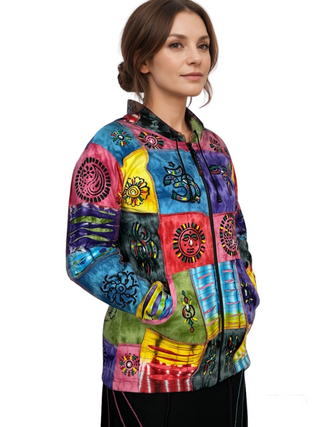 RJ 301 Rainbow Auspicious Symbol Hand Brush Painted Bohemian Jacket