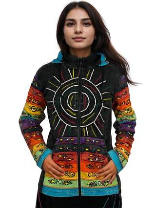 327 RJ Hand Crafted Bohemian Rib Tie-dye Brush Painted Patch Cotton Hoodie Jacket - Agan Traders, Charcoal