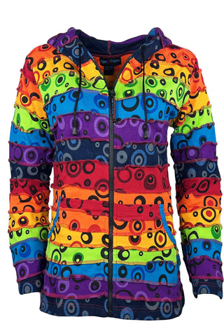 364 RJ Rainbow Owl Printed Vibrant Hoodie Hippie Gypsy Cotton Bohemian Rib Jacket - Agan Traders, Rainbow Bubble 