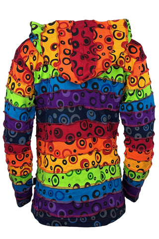 364 RJ Owl Printed Vibrant Hoodie Hippie Gypsy Cotton Bohemian Rib Jacket - Agan Traders, Rainbow Bubble 