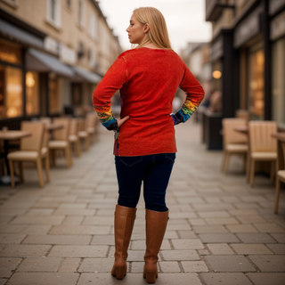 R 232 Denim Multi-colored Diagonal Patched Floral Embroidered Boho Blouse - Agan Traders, Red