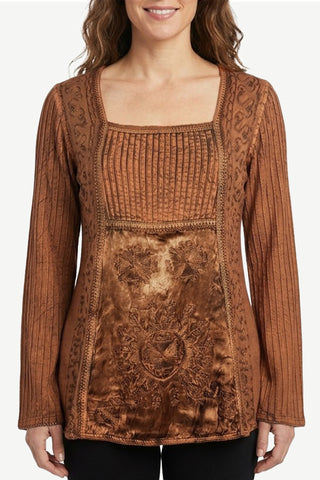 04 B Boho Fashion Pleated Embroidered Square Neck Blouse Top