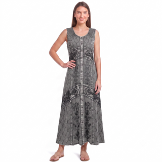 1031 DR Women’s Boho Summer Sleeveless Embroidered Button Down Sun Dress Gown