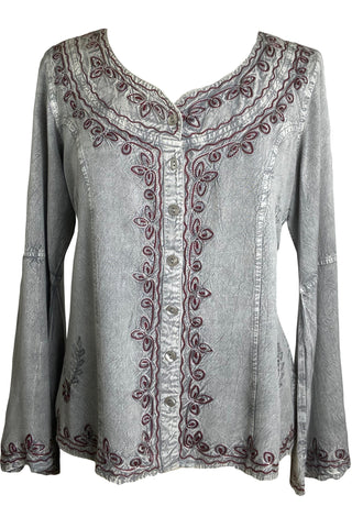 Gypsy Medieval Embroidered Gothic Peasant Top Bell Blouse - Agan Traders, Silver