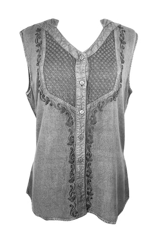 Women's Sleeveless Embroidered Bohemian Medieval Chic Summer Fashion Blouse Top - Agan Traders, Silver