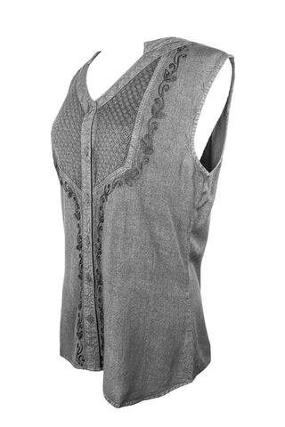 Women's Sleeveless Embroidered Bohemian Medieval Chic Summer Fashion Blouse Top - Agan Traders, Silver