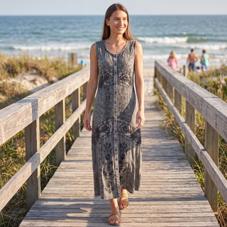 1031 DR Women’s Boho Summer Sleeveless Embroidered Button Down Sun Dress Gown