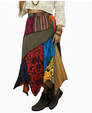 Women's Gypsy Tribal Boho Knit Cotton Asymmetrical Patch Skirt ~ 410 SKT
