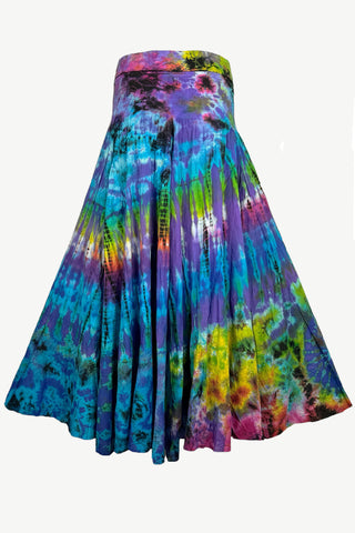 61 SKT Assorted Soft Cotton Convertible Lined Tie Dye Gypsy Skirt Dress ~ Purple Rainbow