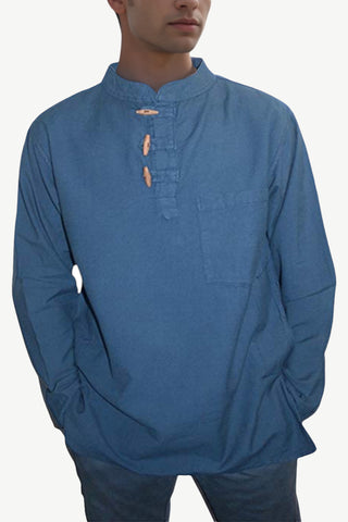 543 MS Men's 3 button Henley Tunic Shirt - Agan Traders, Blue