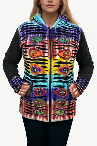 RJ 331 Rainbow Tie Dye Razor Cut Patch Work Bohemian Fleece Insulated Jacket - Agan Traders, Rainbow