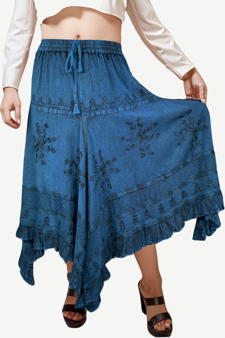 403 SKT Medieval Embroidered Rich Heavy Netted Lace Elastic Waistband Uneven Hem Style Skirt