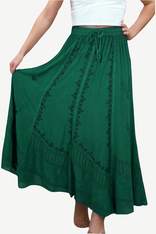122 Skt Rayon Dazzling Flared Vintage Long Embroidered Net Skirt