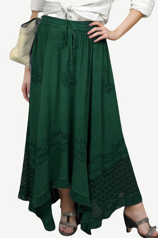 18 6027 SKT Medieval Embroidered Rich Heavy Netted Lace Elastic Waistband Uneven Skirt