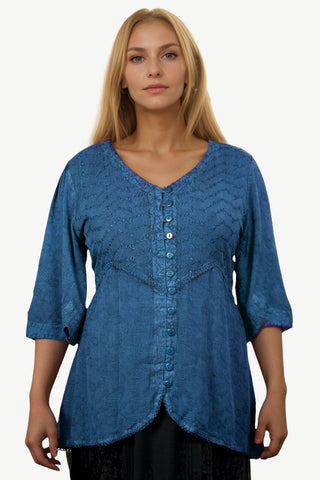 Bohemian Ari Embroidered Button Down Tunic Blouse ~ 604 B  - Agan Traders, Blue