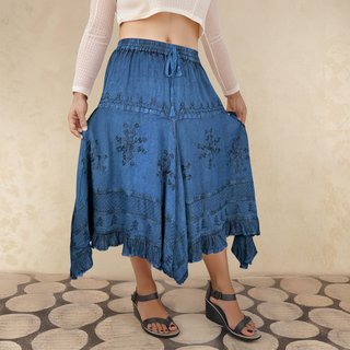 403 SKT Medieval Embroidered Rich Heavy Netted Lace Elastic Waistband Uneven Hem Style Skirt