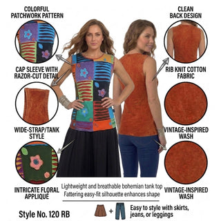 R 120 Vibrant Patched Razor Cut Embroidered Cap Sleeve Blouse