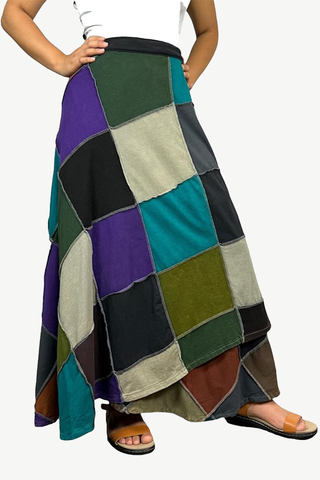 Knit Cotton Stripe Patched Bohemian Adjustable Wrapper Skirt Maxi ~ 415 SKT - Agan traders, TQPR