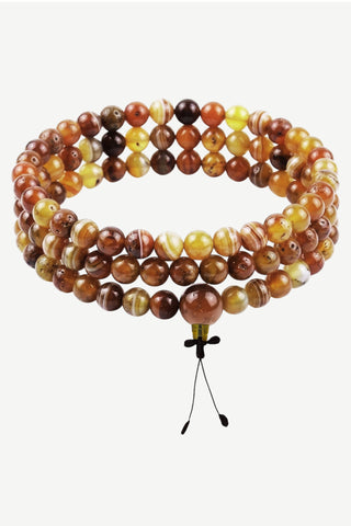 Original 8 mm Fire Multi-colored Amber Agate Semi-precious Prayer Bead Mala Necklace