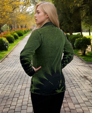 R 234 Gypsy Boho Rib Knit Distressed Stonewashed Floral Embroidery Blouse - Agan Traders; Green