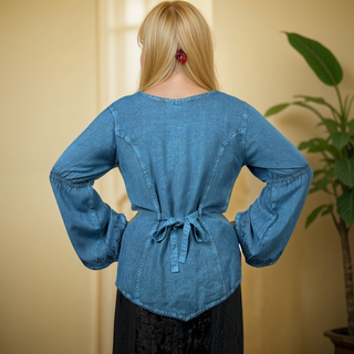 Renaissance Vintage Rayon Velvet Renaissance Top Blouse - Agan Traders, Blue